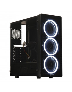 Raidmax NEON Gaming Computer Case See-Through Front and Side Panel with 3 White LED Front Fans Pre-Installed