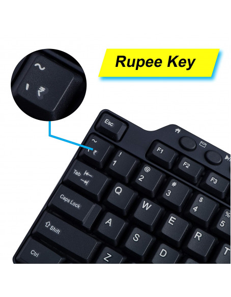 Zebronics ZEB-KM2100 Multimedia USB Keyboard Comes with 114 Keys Including 12 Dedicated Multimedia Keys & with Rupee Key