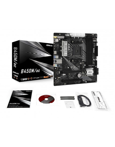 ASRock B450M/ac (Wi-Fi) Motherboard (AMD Socket AM4 Series CPU/Max 64GB DDR4 3200MHz Memory)