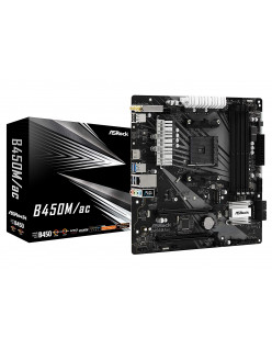 ASRock B450M/ac (Wi-Fi) Motherboard (AMD Socket AM4 Series CPU/Max 64GB DDR4 3200MHz Memory)