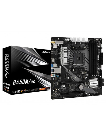 ASRock B450M/ac (Wi-Fi) Motherboard (AMD Socket AM4 Series CPU/Max 64GB DDR4 3200MHz Memory)