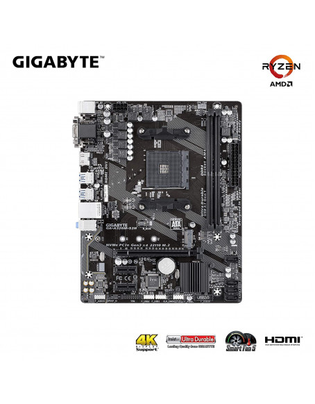 GIGABYTE AMD A320, AM4 Socket,Ultra Durable Motherboard with Fast Onboard Storage with NVMe,PCIe Gen3 x4 110mm M.2, 4K Ultra HD Support (GA-A320M-S2H)