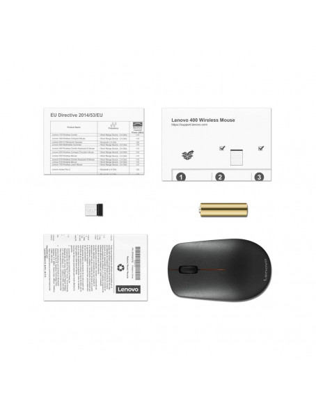 Lenovo 400 Wireless Mouse, 1200DPI Optical Sensor, 2.4GHz Wireless Nano USB, 3-Button (Left,Right,Scroll) Upto 8M Left/Right & 100K Scroll clicks & 1yr Battery, Ambidextrous, Ergonomic GX30K79401