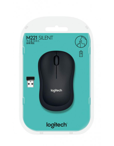 Logitech M221 Wireless Mouse, Silent Buttons, 2.4 GHz with USB Mini Receiver, 1000 DPI Optical Tracking, 18-Month Battery Life, Ambidextrous PC/Mac/Laptop - Charcoal Grey