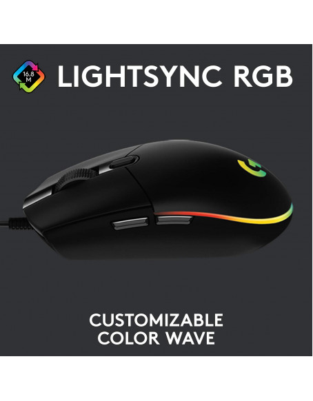 Logitech G102 Light Sync Gaming Mouse with Customizable RGB Lighting, 6 Programmable Buttons, Gaming Grade Sensor, 8 k dpi Tracking,16.8mn Color, Light Weight (Black)