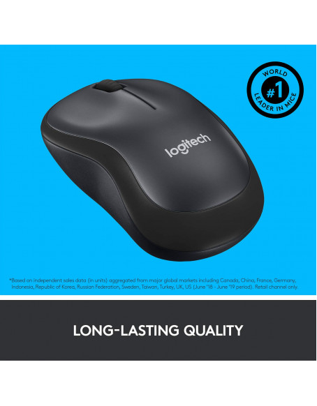 Logitech M221 Wireless Mouse, Silent Buttons, 2.4 GHz with USB Mini Receiver, 1000 DPI Optical Tracking, 18-Month Battery Life, Ambidextrous PC/Mac/Laptop - Charcoal Grey