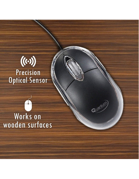 Quantum QHM222 3-Button 400/8001000DPI Wired Optical Mouse with USB Interface (Black)