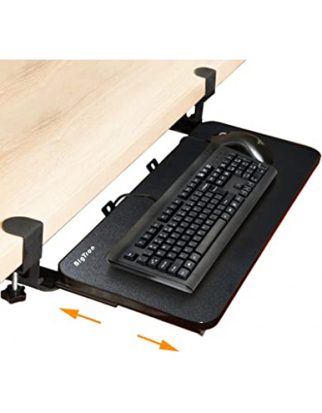 Adjustable Keyboard Tray, Clamp-On Under Desk Keyboard Tray, Black