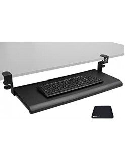 Adjustable Keyboard Tray, Clamp-On Under Desk Keyboard Tray, Black