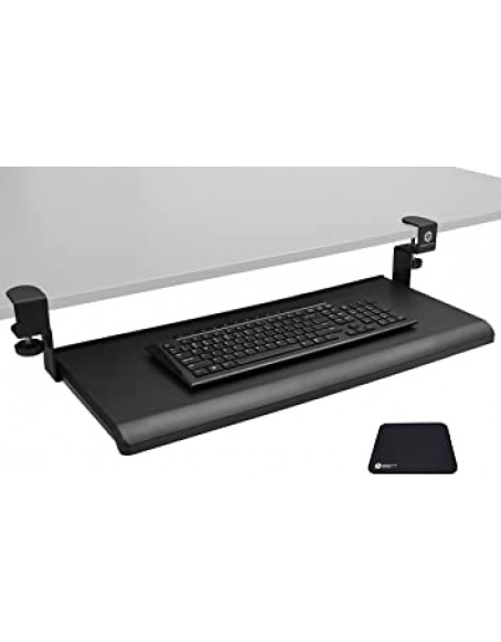 Adjustable Keyboard Tray, Clamp-On Under Desk Keyboard Tray, Black