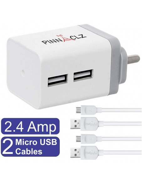 Combo of Dual USB 2. 4 A Fast Phone Charger Micro USB syc and Charge Cables