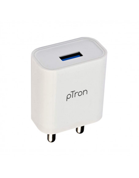 pTron Volta 12W Single USB Smart Charger, Made in India, BIS Certified, Fast Charging Power Adaptor Without Cable for All iOS & Android Devices - (White)