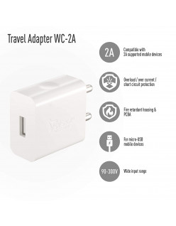 Syska WC-2A Single Port Charger (Cable Included) (White)