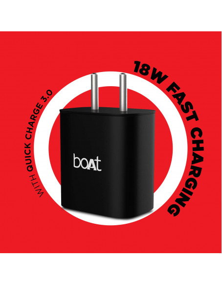 boAt WCD QC3A 18W Quick Charge 3.0 Supported Adapter with Smart IC Protection, Auto Detection, Corrosion Resistant Pins & Free Micro USB Cable(Black)