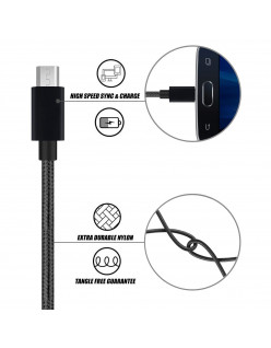 WeCool Nylon Braided Unbreakable Charging Cable or Micro USB Data Cable for Charging and Data Sync (1 Meter, Black)