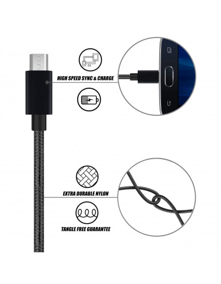 WeCool Nylon Braided Unbreakable Charging Cable or Micro USB Data Cable for Charging and Data Sync (1 Meter, Black)