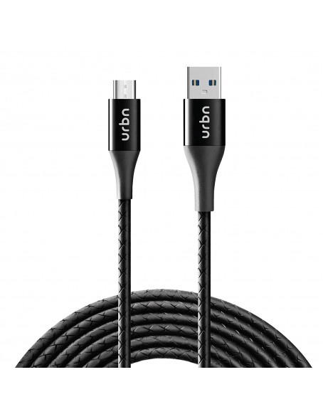 URBN Micro USB 3 Amp Fast Charging Data and Sync Cable Extra Tough Quick Charge 18W Compatible (4 Feet) 1.2M - Bl