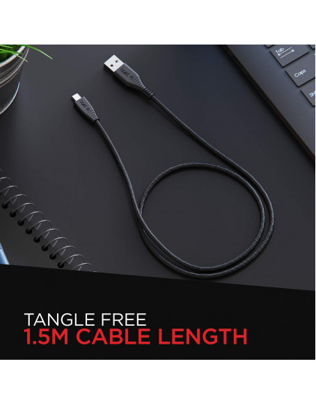 boAt Micro USB 55 Tangle-Free Cable with 3A Fast Charging & 480mbps Data Transmission(Black)