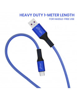 pTron Solero 3.1A (15W) Type-C Data & Fast Charging Cable, 480Mbps Data Sync, Strong & Durable 1-Meter Long USB Cable for Type-C Devices - (Blue)