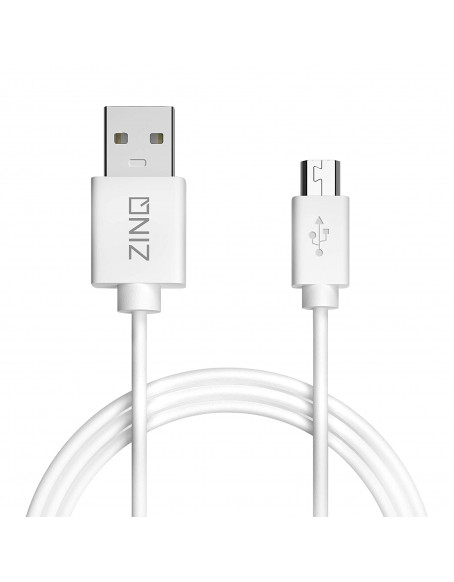 Zinq Technologies Super Durable Micro to USB 2.0 Round Cable with High Speed Charging, Quick Data Sync and PVC Connectors for All USB Powered Devices (White)