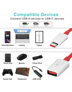 JGD PRODUCTS USB 3.0 to Type-C OTG Cable Male-Female Adapter Compatible with All C Type Supported Mobile Smartphone and Other Devices (White & Red)