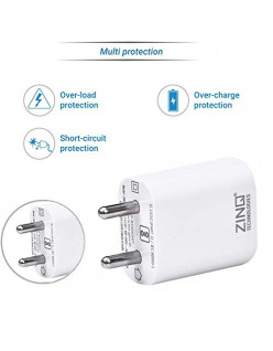 Zinq Technologies 2A Single Port Mobile Charger with 1Mtr USB Cable Included (White)