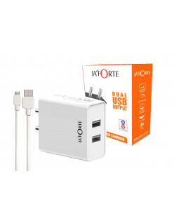 La' Forte Mobile Wall Dual USB Charger with 1 Mtr Fast Charging Data Cable (2.1 Amp, White)…