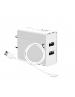 La' Forte Mobile Wall Dual USB Charger with 1 Mtr Fast Charging Data Cable (2.1 Amp, White)…