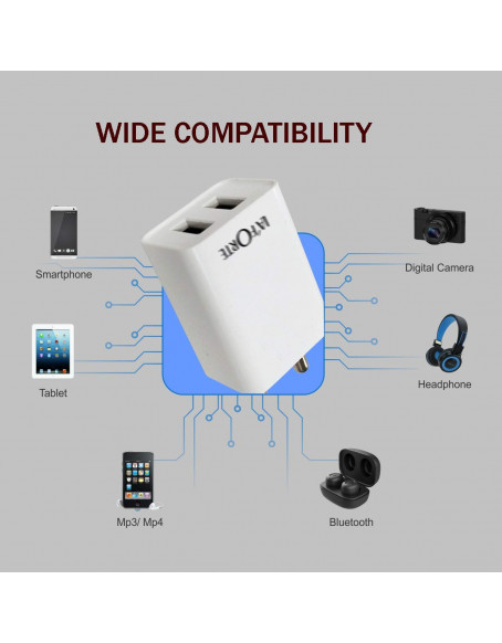 La' Forte Mobile Wall Dual USB Charger with 1 Mtr Fast Charging Data Cable (2.1 Amp, White)…